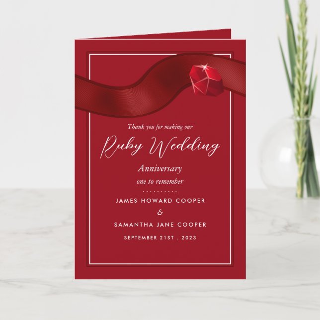 Tarjeta Ruby Ribbon, 40 Aniversario Boda Gracias (Anverso)