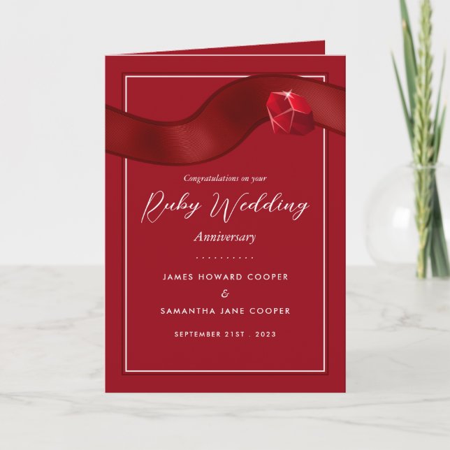 Tarjeta Ruby Ribbon, 40 años de Boda (Anverso)
