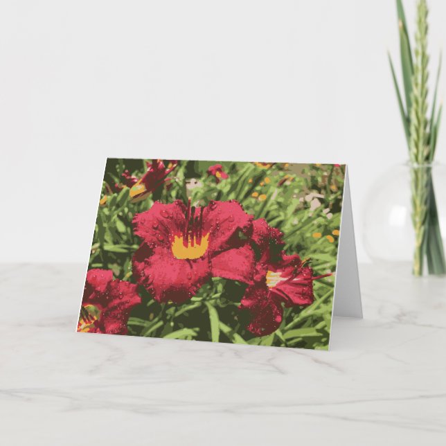 Tarjeta Ruby Spider Daylily Flores Occidentales Lily Rojo  (Anverso)