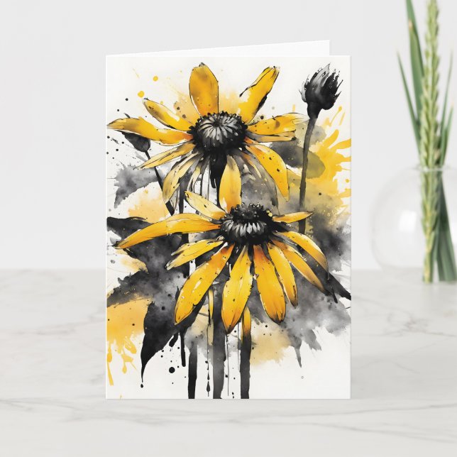 Tarjeta Rudbeckia - Flores acuarela (Anverso)