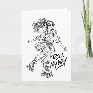 Tarjeta Rueda a Mi Manera – Chica Retro Patinaje Sobre Rue