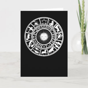 Tarjeta Rueda del Zodiaco con Sol y Símbolos de Astrología