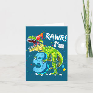 Tarjeta Rugido Cumplo 5 5to Cumpleaños T Rex Dinosaurio Di