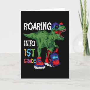 Tarjeta Rugiendo en 1er Grado Dinosaurio Regreso a la Escu