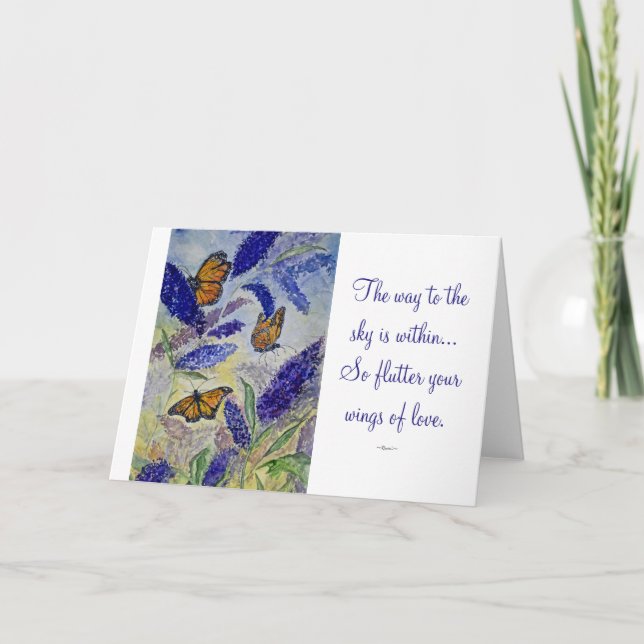 Tarjeta Rumi Love Quote Butterfly Watercolor Art Card (Anverso)