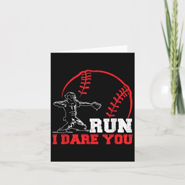 Tarjeta Run I Dare You Funny Baseball Catcher Baseball Pla (Anverso)