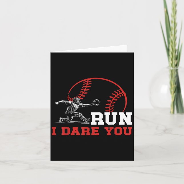 Tarjeta Run I Dare You Funny Baseball Catcher Baseball Pla (Anverso)