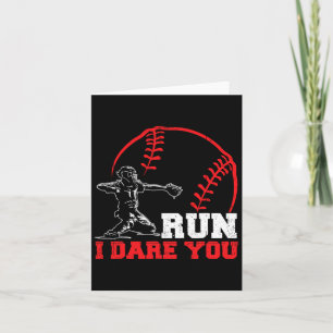Tarjeta Run I Dare You Funny Béisbol Catcher Baseball Pla