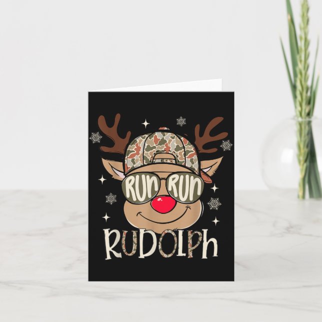 Tarjeta Run Rudolph Santa's Reindeer Christmas Camo Boys T (Anverso)