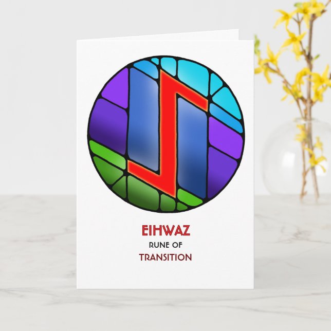 Tarjeta Runa Eihwaz – Transición - Art Nouveau (flor amarilla)