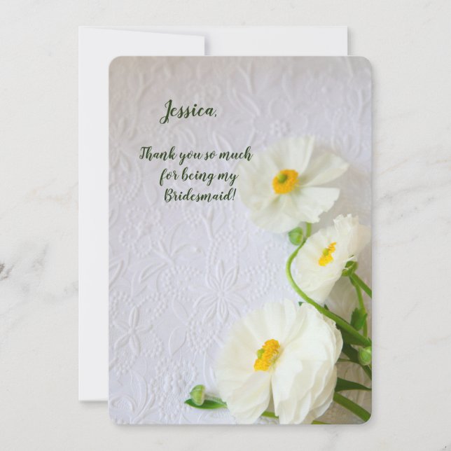 Tarjeta Runculus blanco sobre papel texturizado gracias (Anverso)