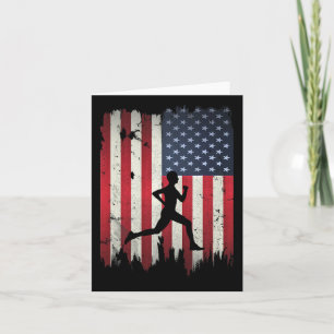 Tarjeta Runner Ejecutando Bandera Estadounidense 4 De Juli