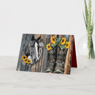Tarjeta Russe Western Horse Cowboy botas Sunflowers