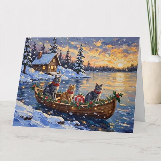 Tarjeta Russian Blue Cat Christmas Boat Holiday (Anverso)