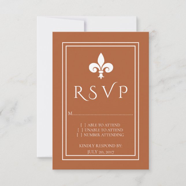Tarjeta Rust Fleur de Lis Wedding RSVP (Anverso)