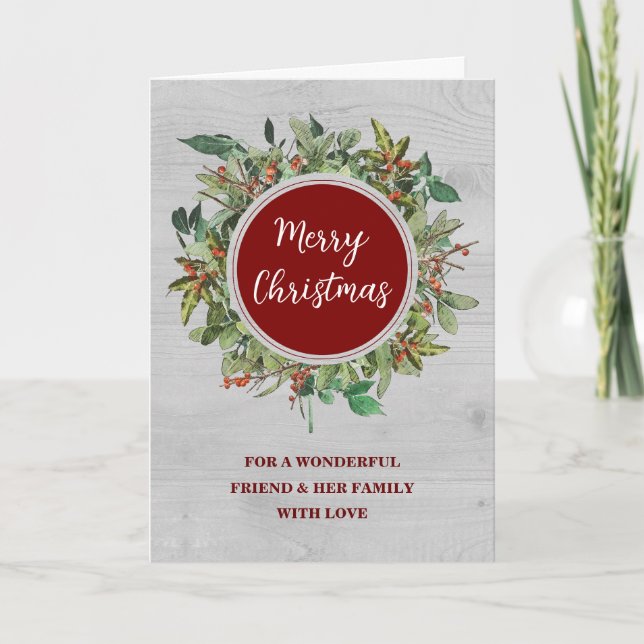 Tarjeta Rusth Wreath Friend & Family Merry Christmas (Anverso)