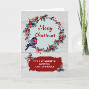 Tarjeta Rusth Wreath Godson y la familia Feliz Navidad