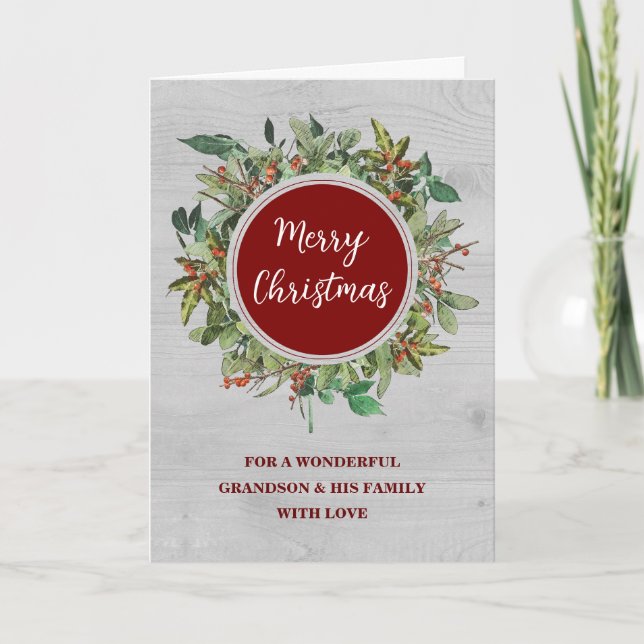 Tarjeta Rusth Wreath Godson y la familia Feliz Navidad (Anverso)