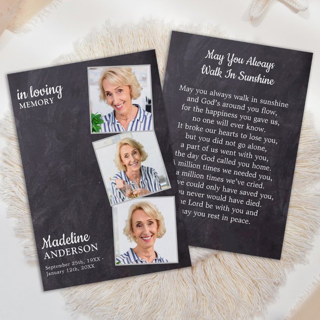 Tarjeta Rustic 3 Photo Memorial Funeral (Subido por el creador)