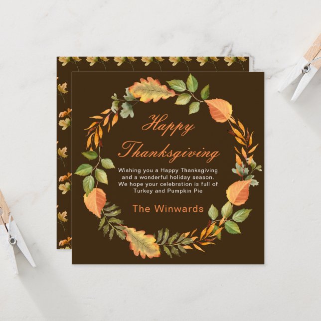 Tarjeta Rustic Autumn Fall Leaves Square Thanksgiving  (Anverso/Reverso In Situ)