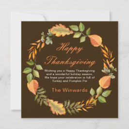 Tarjeta Rustic Autumn Fall Leaves Square Thanksgiving 