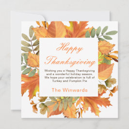 Tarjeta Rustic Autumn Fall Leaves Square Thanksgiving 