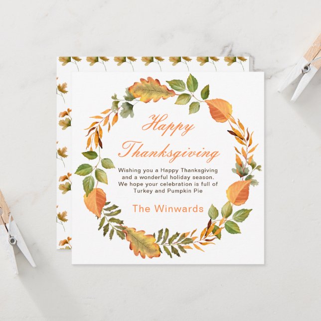 Tarjeta Rustic Autumn Fall Leaves Square Thanksgiving  (Anverso/Reverso In Situ)