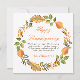 Tarjeta Rustic Autumn Fall Leaves Square Thanksgiving 