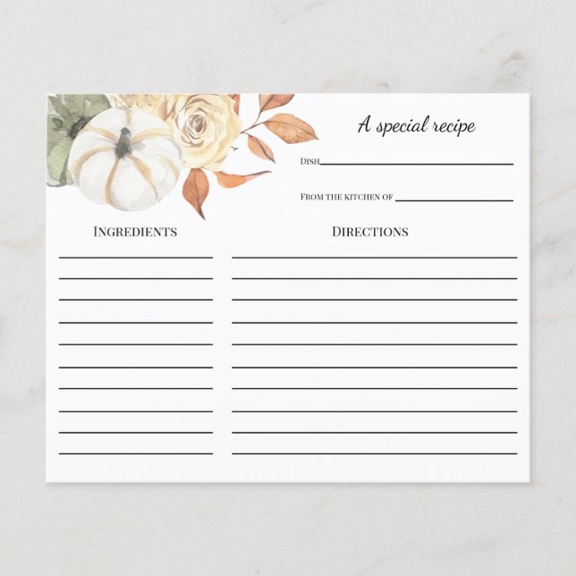 Tarjeta Rustic Autumt Pumpkin Bridal Shower Recipe (Anverso)