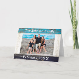 Tarjeta Rustic Blue Wood Frame Family Name Photo