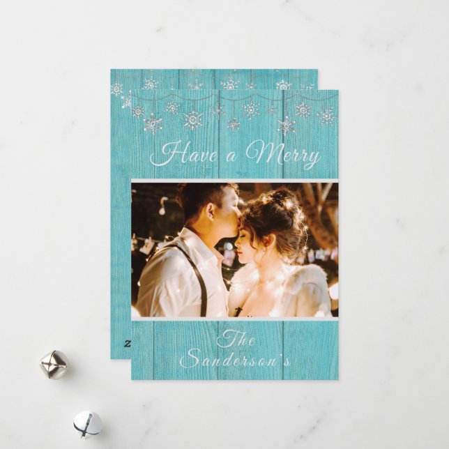 Tarjeta Rustic Blue Wood Merry Christmas Holiday C (Anverso/Reverso In Situ)