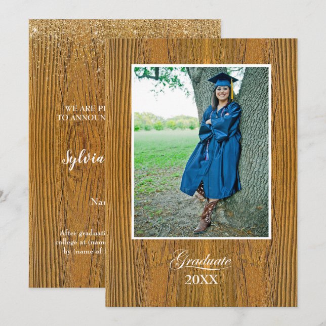 Tarjeta Rustic Board High School Graduation Announcement (Anverso / Reverso)