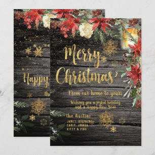 Tarjeta Rustic Board para caligrafía de oro navide