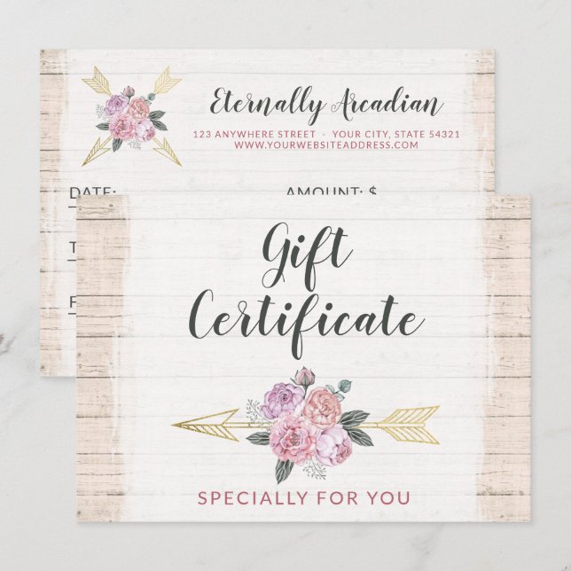 Tarjeta Rustic Bohemian Floral Arrow Gift (Anverso / Reverso)