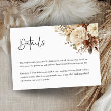 Tarjeta Rustic Boho Neutral Floral Weding Details