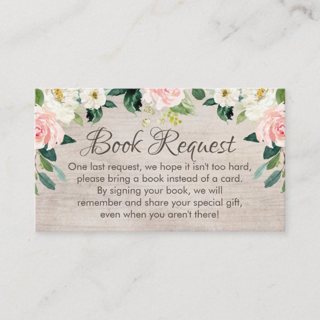 Tarjeta Rustic Boho Pink Book Request Insert (Anverso)