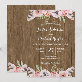 Tarjeta Rustic Boho Wood Floral Boda