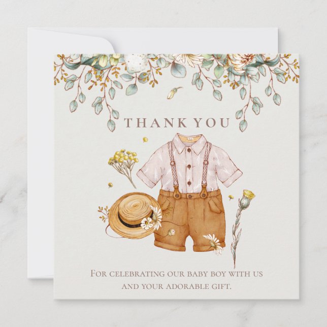 Tarjeta Rustic Botantic Baby Boy Shower (Anverso)