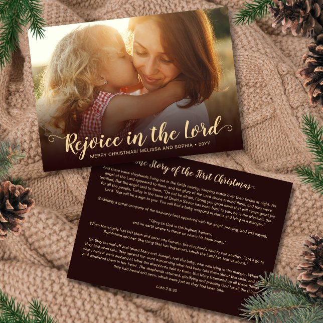 Tarjeta Rustic Brown Biblia Verse Religiosos Navid (Religious Christmas card in brown and gold with the story of the first Christmas)
