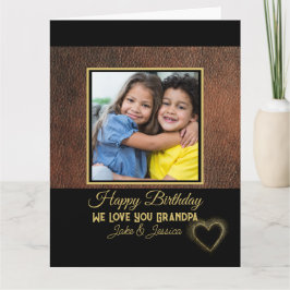 Tarjeta Rustic Brown Leather Happy Birthday Grandpa Photo