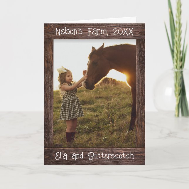Tarjeta Rustic Brown Wood Text Editable Faux Photo Frame (Anverso)
