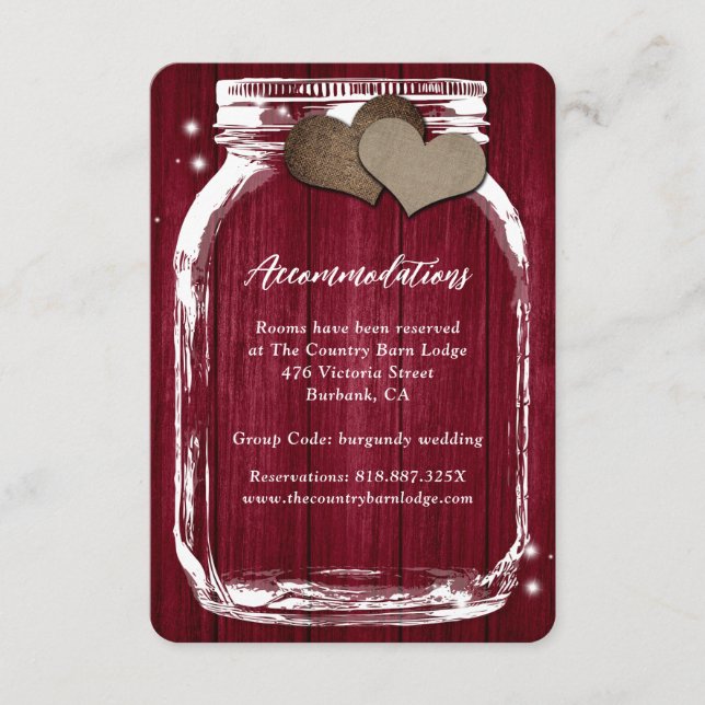 Tarjeta Rustic Burgundy Mason Jar Wood (Anverso)