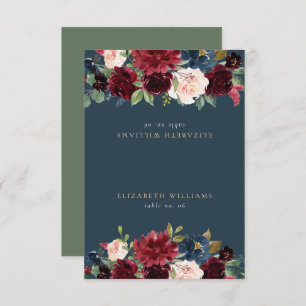 Tarjeta Rustic Burgundy & Navy Blue Guest Name Pla