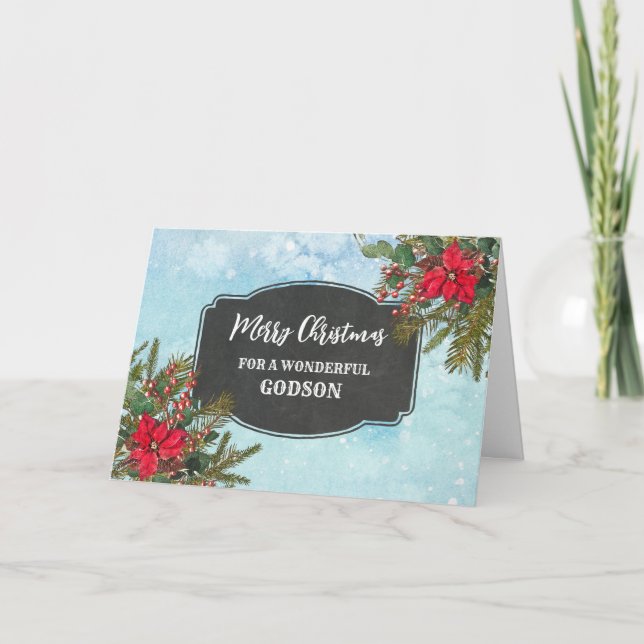Tarjeta Rustic Chalkboard Godson Feliz Navidad (Anverso)