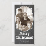 Tarjeta Rustic Chalkboard Photo Navidades<br><div class="desc">Este Navidad rústico o tarjeta de vacaciones presenta un diseño encantador de pizarra antigua y un marco rústico. La plantilla fácil le permite subir su propia foto.</div>