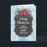 Tarjeta Rustic Chalkboard Tía Merry Christmas<br><div class="desc">Feliz Navidad para la tarjeta de tía con un patrón rústico de pizarra y follaje de invierno con puntias.</div>