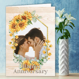 Tarjeta Rustic Custom Photo Sunflower Floral Anniversary