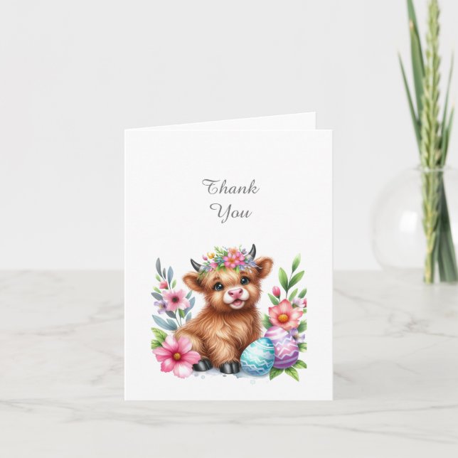 Tarjeta Rustic Cute Baby Highland Cow (Anverso)