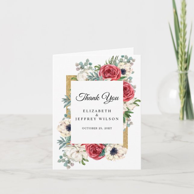 Tarjeta Rustic Elegant Red and Gold Floral de agra (Anverso)