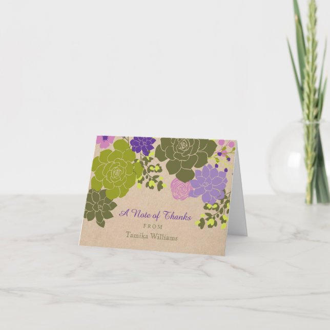 Tarjeta Rustic Elegant Succulant Floral Gracias (Anverso)
